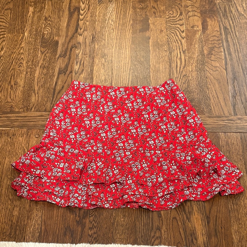 Beginning Boutique Red Floral Mini Skirt